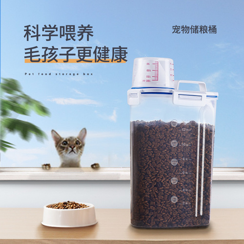 Pet Food Storage Bucket Portable Small Divided Grain Bucket Airtight Moisture-Proof With Measuring Cup Dog Food Cat Food Rabbit Food Hamster