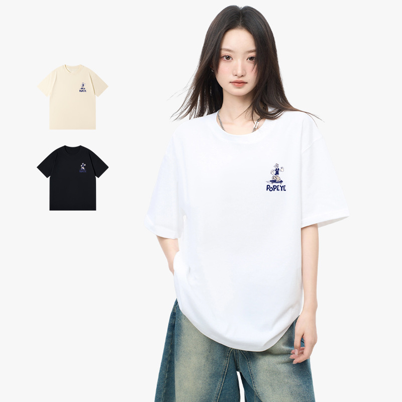 한국식 여자 반팔 티셔츠 빗질 코튼 루즈 탑 여자 여름 올매치 라운드 넥베이스 셔츠 여자 내부 셔츠