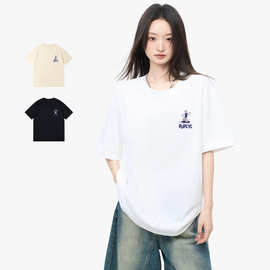 韩系女装短袖女t恤精梳棉纯棉宽松上衣女夏百搭圆领打底衫女内搭