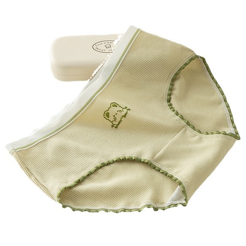 Solid color girl underwear three-dimensional printing cartoon cute bear pure cotton crotch mid-waist student ladies briefs wholesale