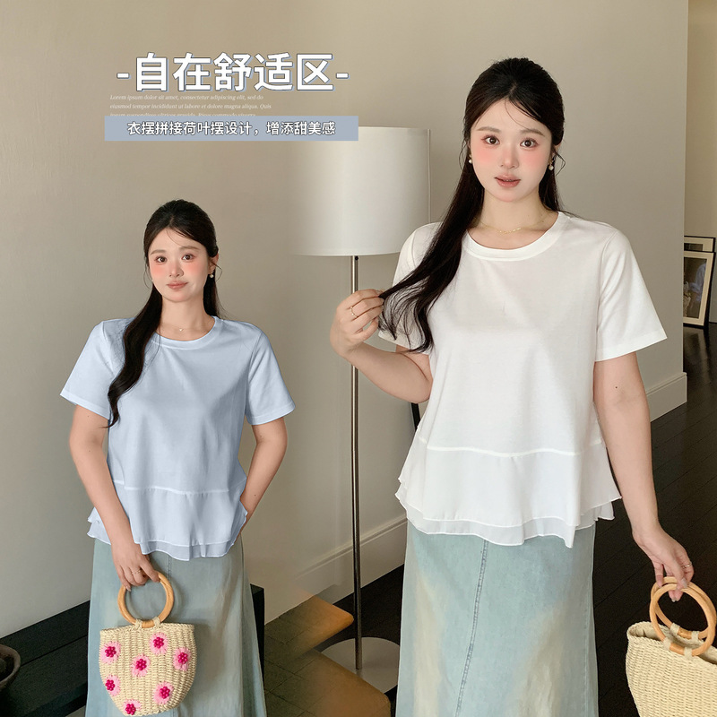 Inno Plus-Size Women's Youthful Ruffled Short-Sleeve Top 2026 Summer Sweet Slimming Tummy-Covering T-Shirt 274962 Inno Plus-Size Women's Youthful Ruffled Short-Sleeve Top 2026 Summer Sweet Slimming Tummy-Covering T-Shirt 274962