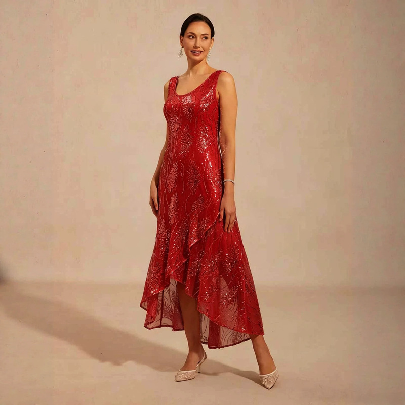 Independent Brand 2026 New Cross-Border European and American Style Mesh Sequin Sexy Socialite Sleeveless A-Line Long Dress for Women