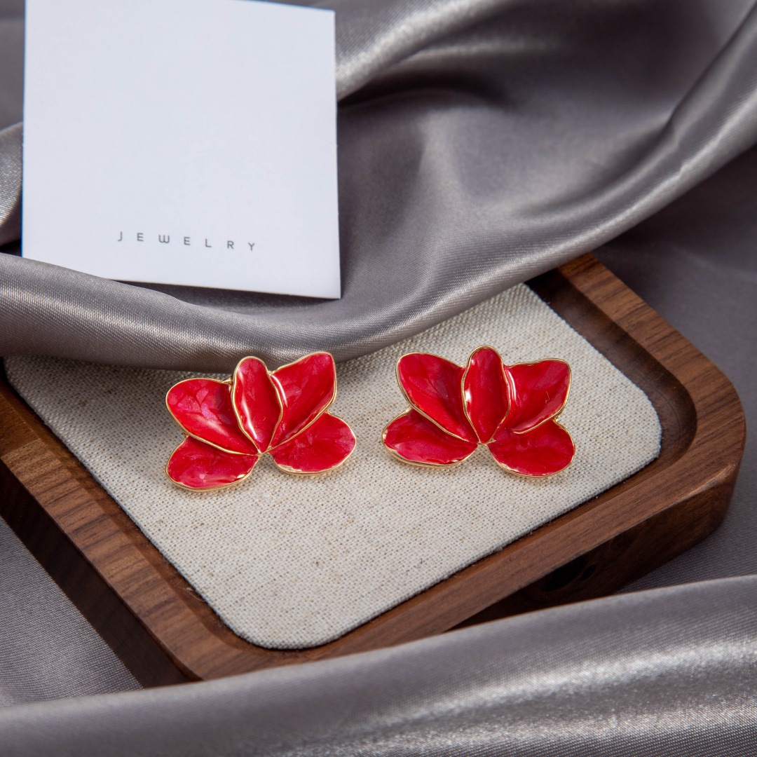 Retro Hong Kong Style Maple Leaf Oil-spot Glaze Flowers Earrings