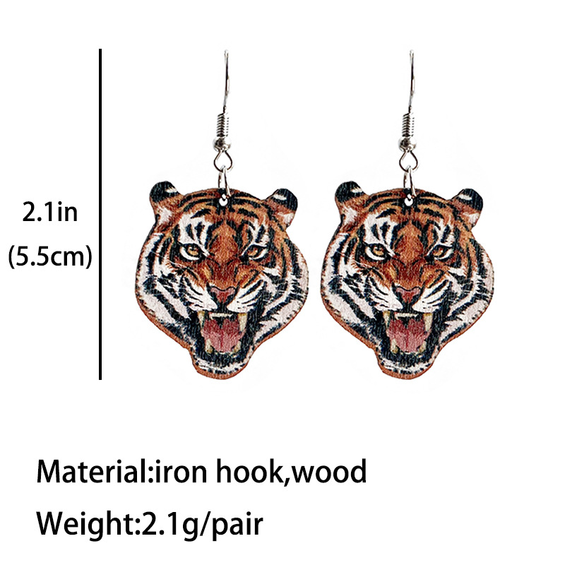 1 Pair Retro Funny Dinosaur Cheetah Tiger Wood Iron Ear Hook display picture 1