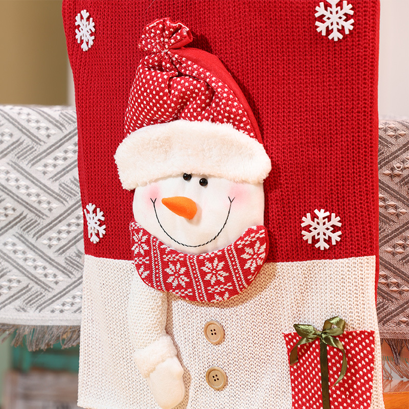 Nouvelles décorations de table et de chaise de Noël Père Noël Bonhomme de neige Poupée stéréo Housse de chaise Robe de maison_voghion.com