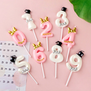 Digital Candle Cute Pink Bow White Little Hat One-Year-Old Candle Party Party Cake Candle Plug-In