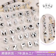 大孔镀银亚克力英文字母隔珠吊坠 手工DIY手链钥匙扣串珠材料配件