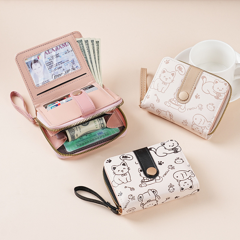 Wallet Women's Short New Style Cute Cartoon Japanese Student Folding Zipper Coin Purse Card Holder All in One Wallet Women's Short New Style Cute Cartoon Japanese Student Folding Zipper Coin Purse Card Holder All in One