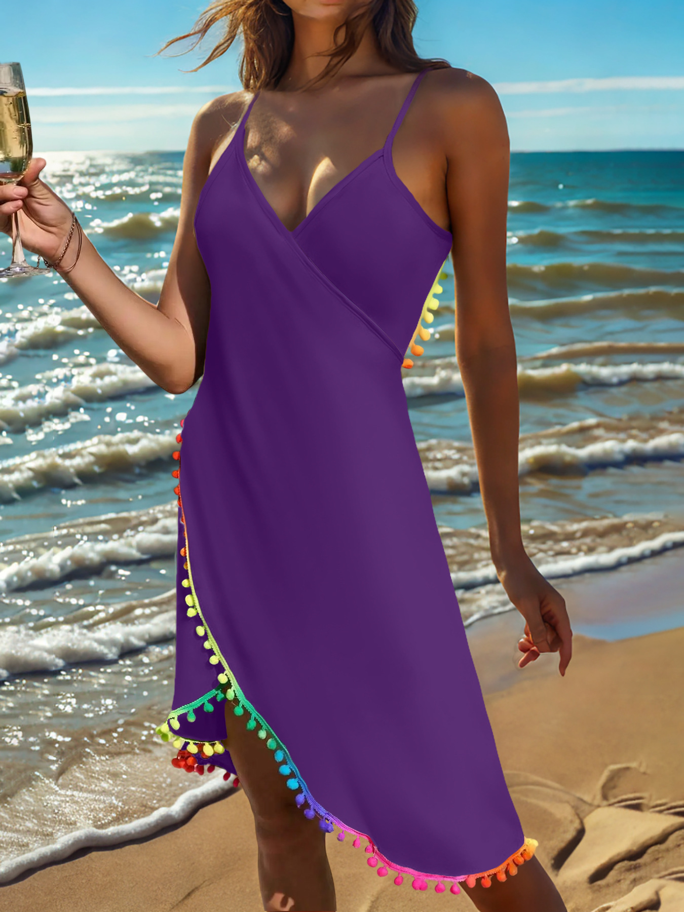 Vestido Multiuso Playero de Tirantes para Mujer de Poliéster con Borlas para Playa image 17