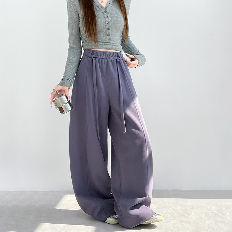 Carefully Selected Women's Pants for Autumn and Winter, Versatile Casual Cotton Loose Drawstring Women's Pants, Wide-Leg Scimitar Pants, American-Style Sweatpants