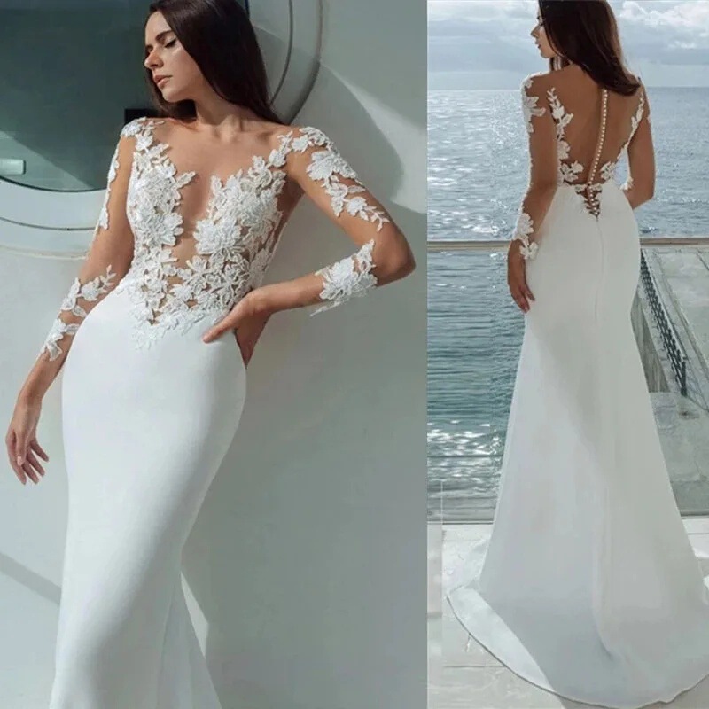 Sexy Long Sleeve Mermaid Wedding Dresses White Lace Appliques 2026 Bridal Gowns Dress Beach Wedding Wholesale Sexy Long Sleeve Mermaid Wedding Dresses White Lace Appliques 2026 Bridal Gowns Dress Beach Wedding Wholesale