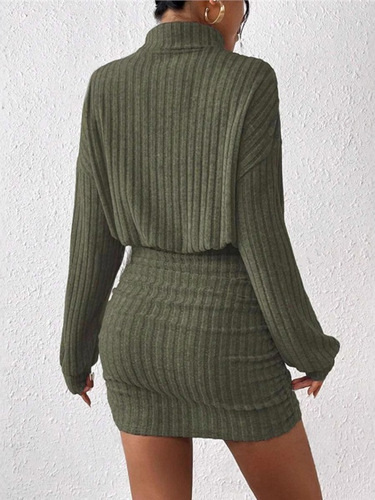 European and American autumn/winter new arrival hip-hugging long-sleeved turtleneck skirt with ribbed knit sexy dress