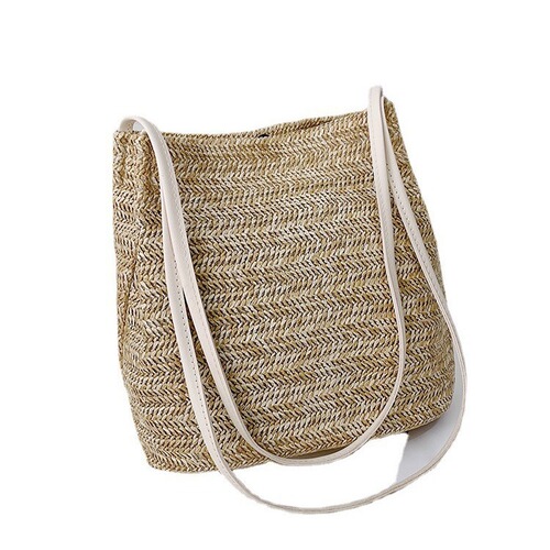 Bags Women's Straw Bag 2024 New Style Small Fresh Simple Forest Style Fashion Handheld Women's Bag Trendy Shoulder Bucket Bag