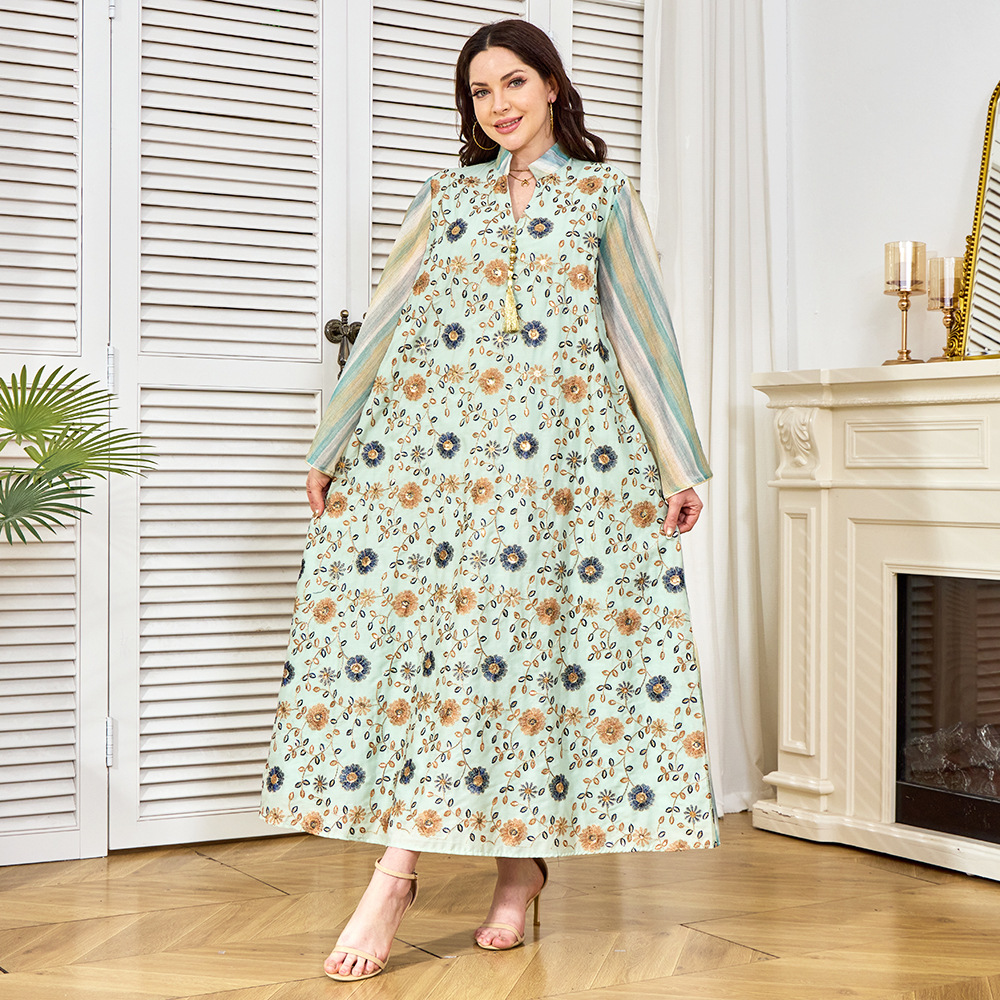 Fabbrica di abbigliamento all'ingrosso per il commercio estero del Medio Oriente, nuovo elegante abito arabo con paillettes ricamate, abaya._voghion.com