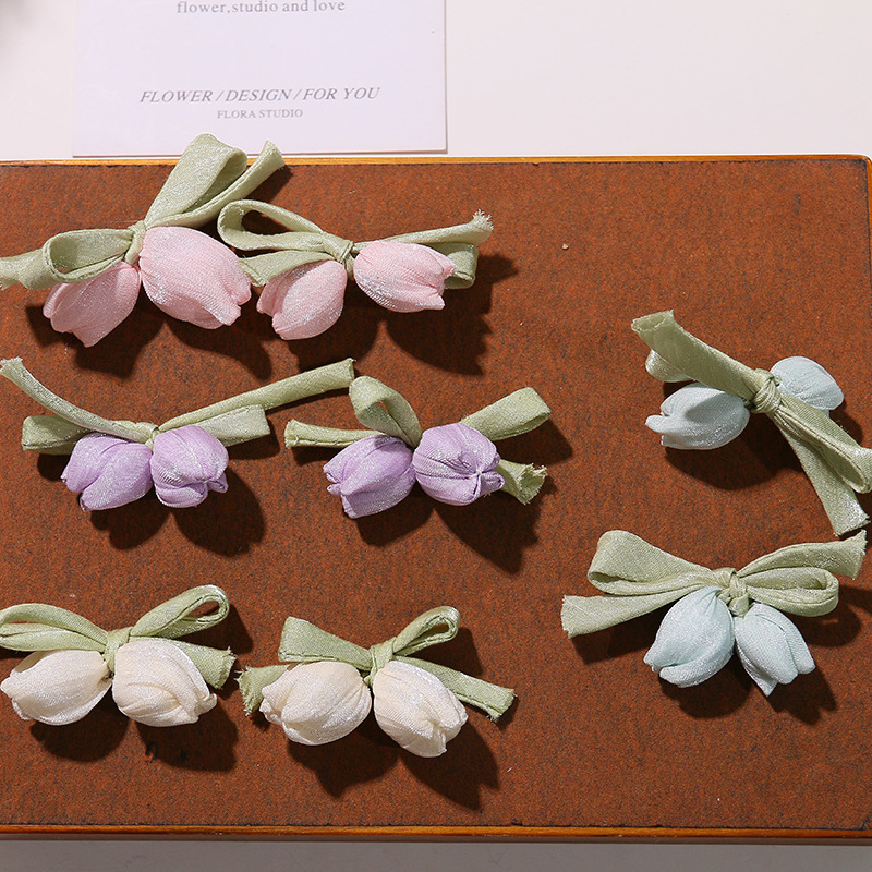 Brotes de flores coreanos simulados flores de tulipanes arco diy fresco clip de cabello cinta ropa falda accesorios clip de cabello