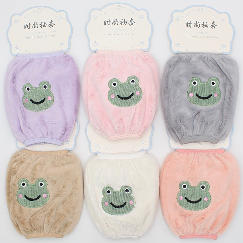 2024 Осенние и зимние рукава из меха кролика для детей короткий теплый и анти-грязный ручной рукав мультяшный маленький лягушка вышитый рукав для оптовой продажи
