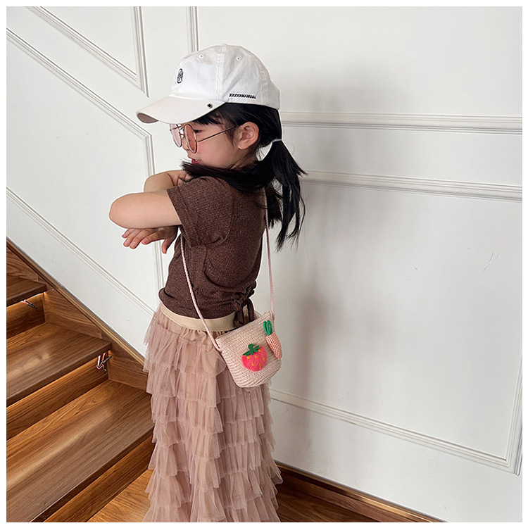Japanese-style cute cartoon flower small bags, children's straw woven bags, mini crossbody bags, beach play zipper bags, single-shoulder bags undefined