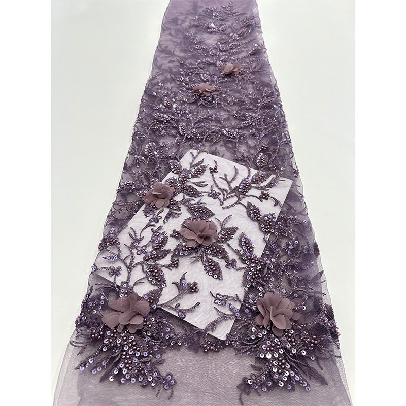 Comercio exterior venta caliente sequinilla bordado tela de tela de cabida falda tubo de perlas bordado tela de malla de bordado tubo de perlas tridimensional tela de moda