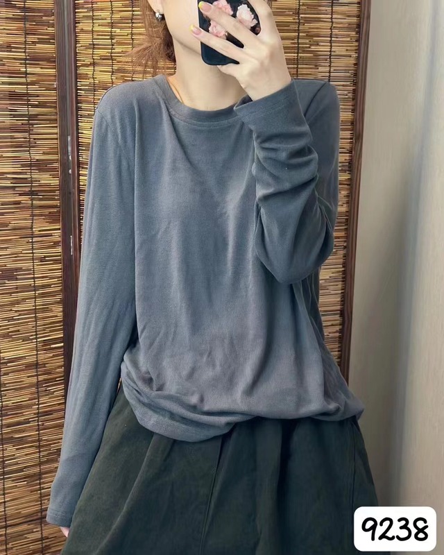 新品韩版简约宽松显瘦圆领纯色打底衫百搭亲肤T恤内搭女|undefined