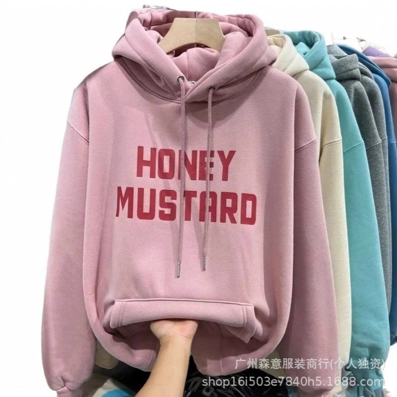 宽松慵懒风秋冬韩版加绒卫衣 连帽字母印花卫衣女ins休闲女款卫衣|undefined