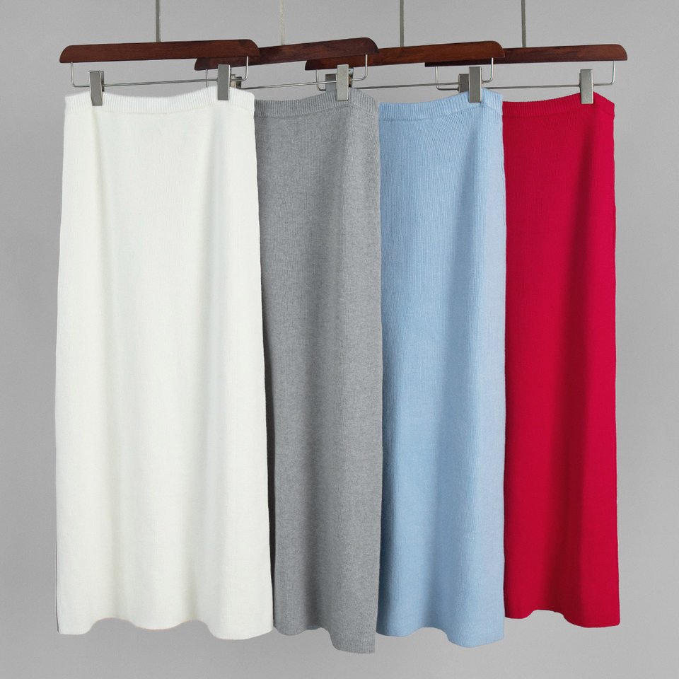 Bộ đầm áo len cổ cao dài tay phối chân váy dài dệt kim form rộng nữ — 50% Visco, 30% Polyester, 20% Nylon, Màu trắng be, Màu xanh lam, Màu xám chi tiết 4