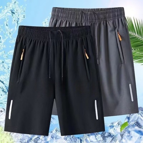 Stylish Plus Size Casual Simple Sport Men's Chiffon Quick Dry Loose Straight Leg Solid Color Reflective Striped Five-Eighth Pants