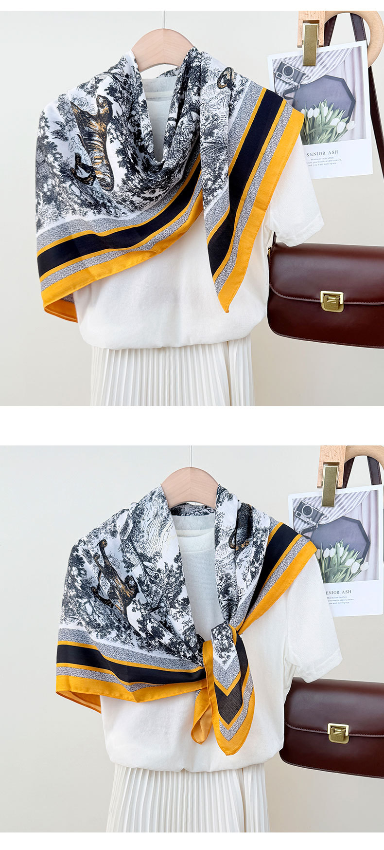 Pañuelo de seda para mujer estampado jungle chal cuadrado lujo_voghion.com