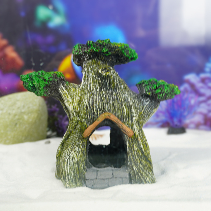 Casa de refugio de peces y camarones Decoración de pecera de cueva Decoración de acuario Árbol de la casa Paisaje de la pecera Decoración de la vieja casa del árbol