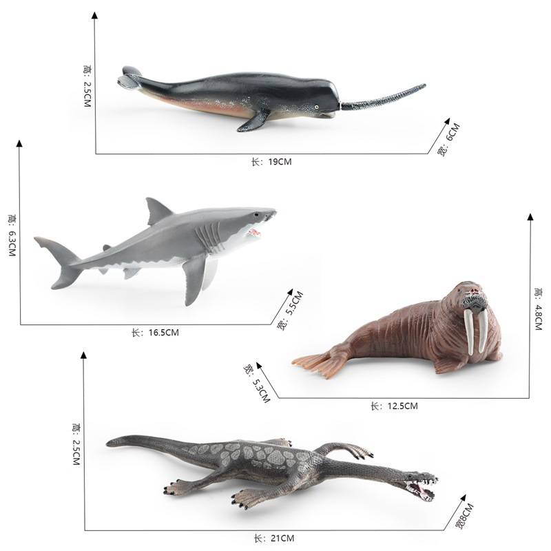 Transfronterizo simulación animal marino modelo dragón mágico gran tiburón blanco morsa nariz afilada ballena submarino biológico estático decoración juguete