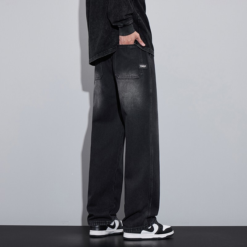 2026 Spring/Summer Elastic Waist Jeans for Men, Teenagers, Loose Stylish Straight-Leg Pants for High School and Middle School Students