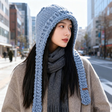 秋冬新款蓝色巴拉克拉法帽女保暖针织套头户外防风防寒雷锋帽子男