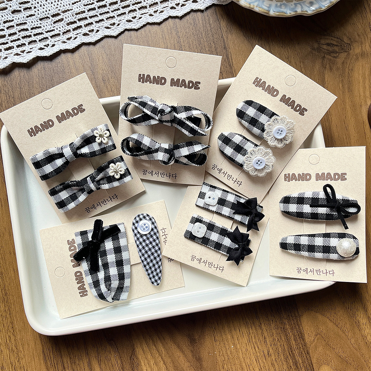 韩系布艺刺绣花朵发夹格纹蕾丝蝴蝶结BB夹儿童发饰百搭女孩侧边夹