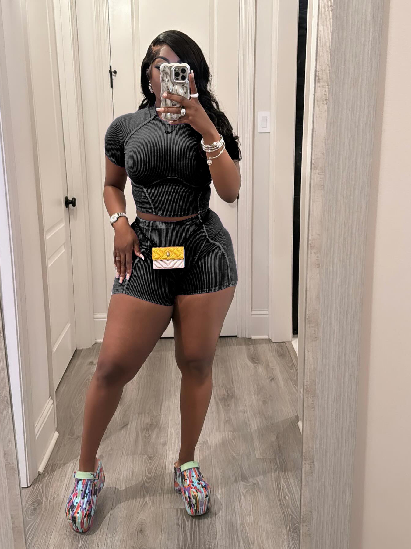 Women Clothing Thread Washed Faded Distressed Two Piece Shorts Set