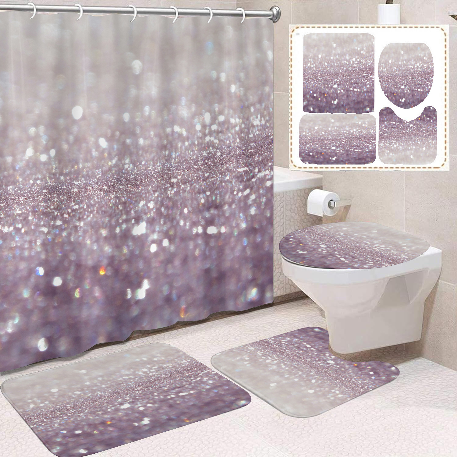 Cortina de ducha de poliéster con estampado digital de animales, impermeable, creativa, para baño, de Amazon, transfronteriza
