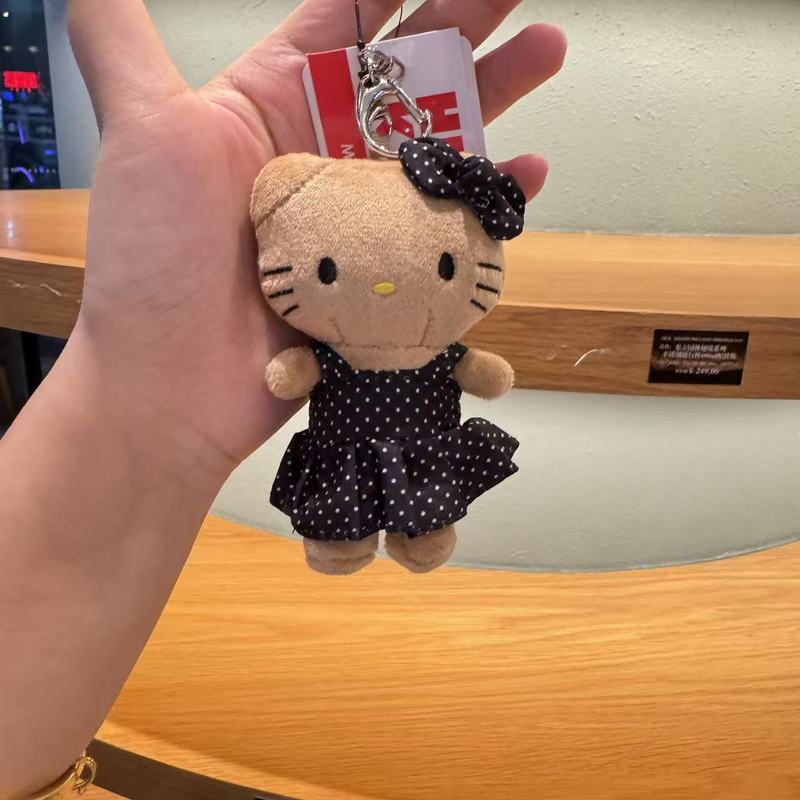 日系卡通动漫灯芯绒卷毛摇粒绒KT猫钥匙扣挂件公仔女生背包挂饰|undefined