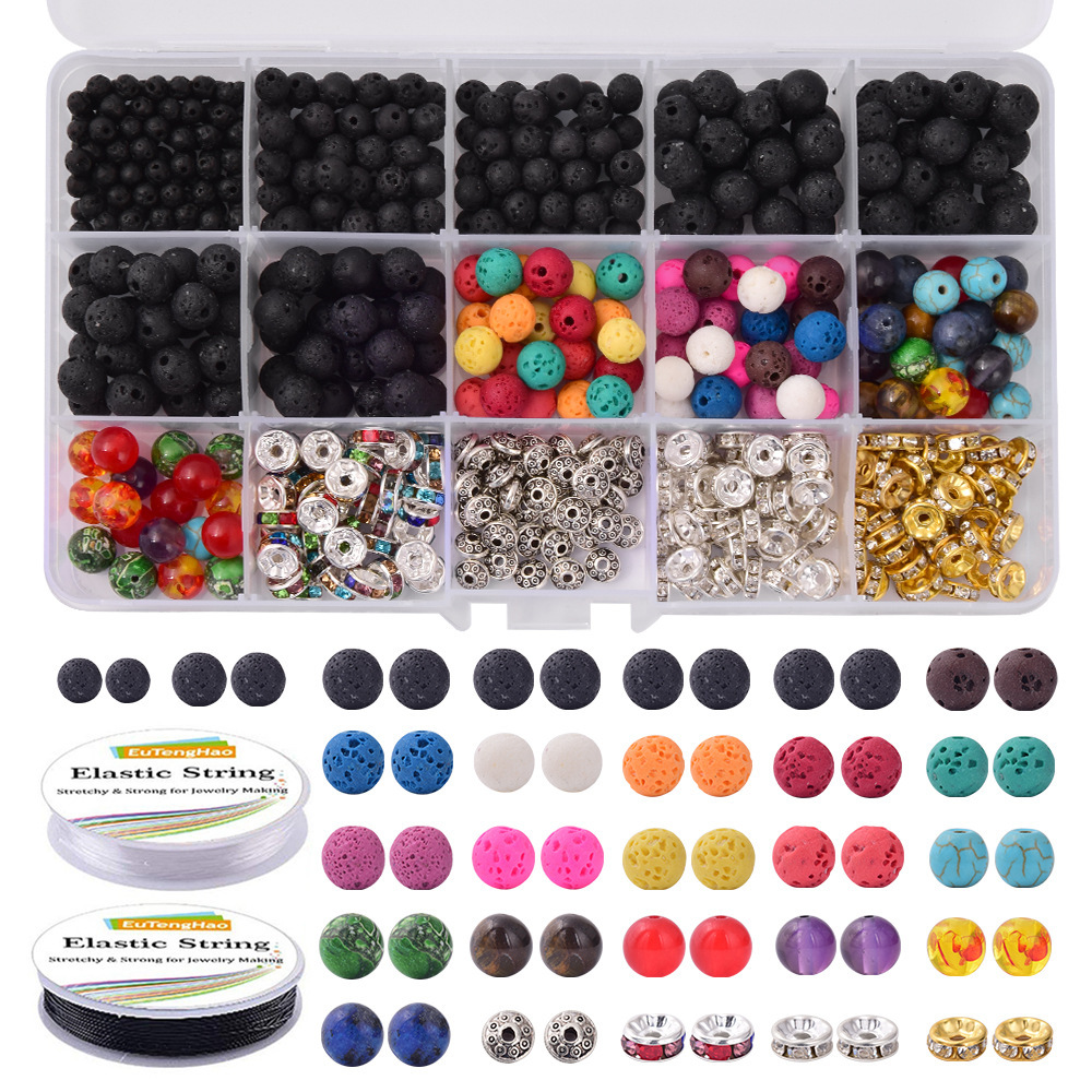 15 grid boxed natural stone set diy volcanic stone spacer beads ethnic style combination handmade materialspicture6