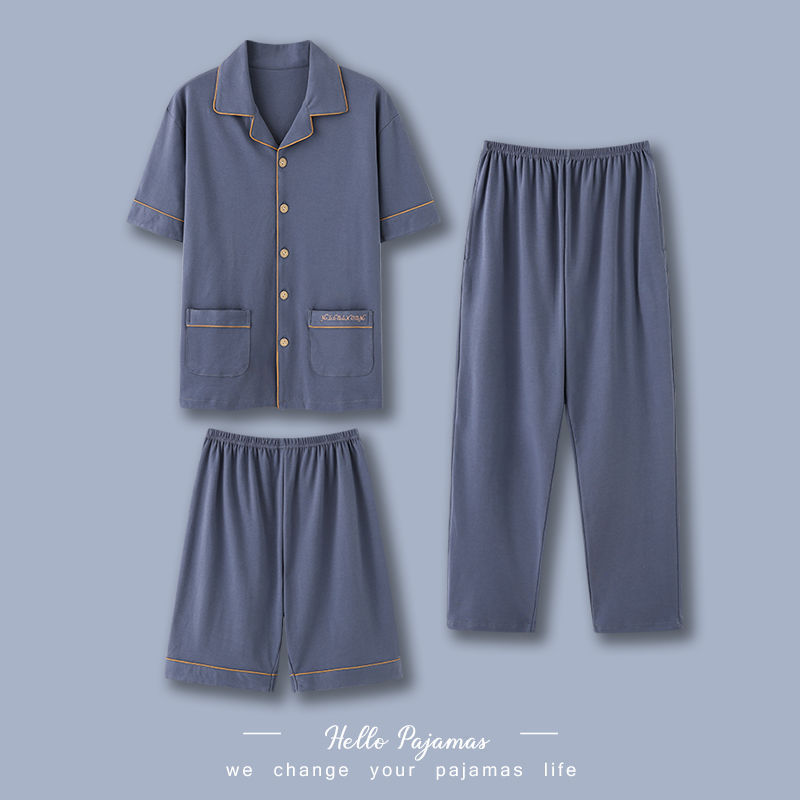 Pijamas de tres piezas para hombre verano 100% algodón pantalones de manga corta traje Delgado verano dibujos animados más tamaño homewear