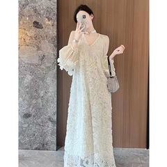 超仙高級デザイン感立体花ワンピースがゆったりしています。