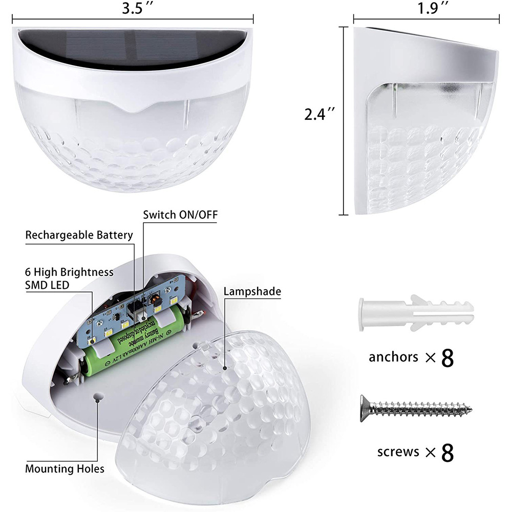 Semicírculo solar 6led cerca luz al aire libre luz sombra noche luz blanco y negro pared luz parche agua gota escalera Luz