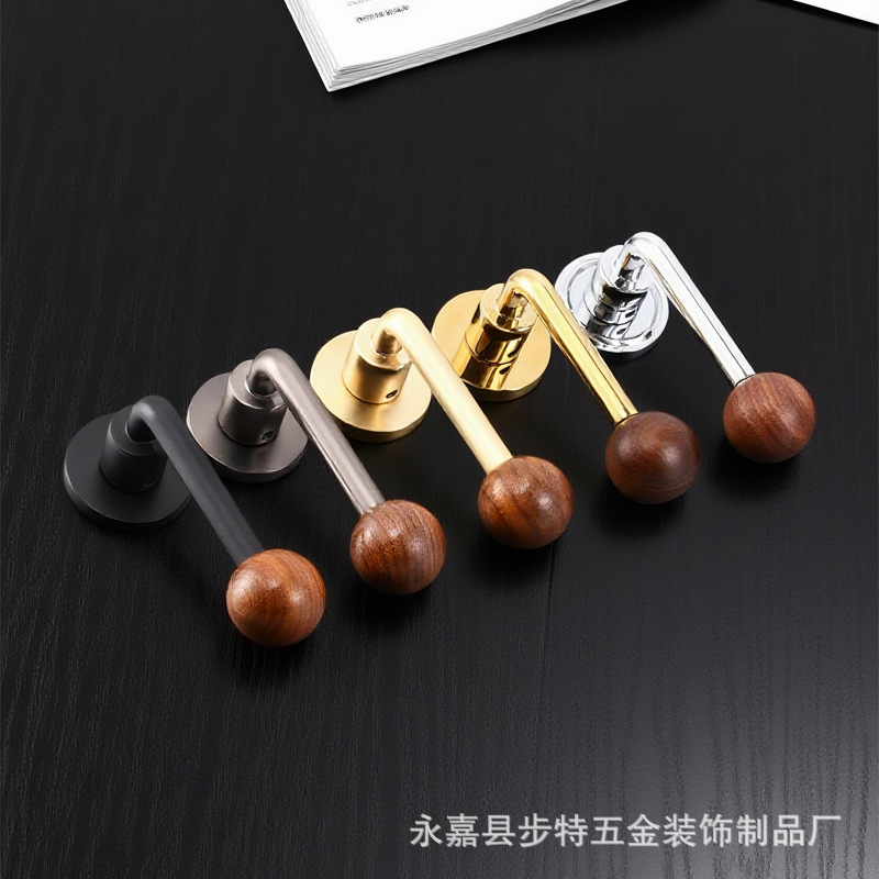 中古风胡桃木球室内门锁家用磁吸静音锁木门分体锁门把手卧室门锁|undefined