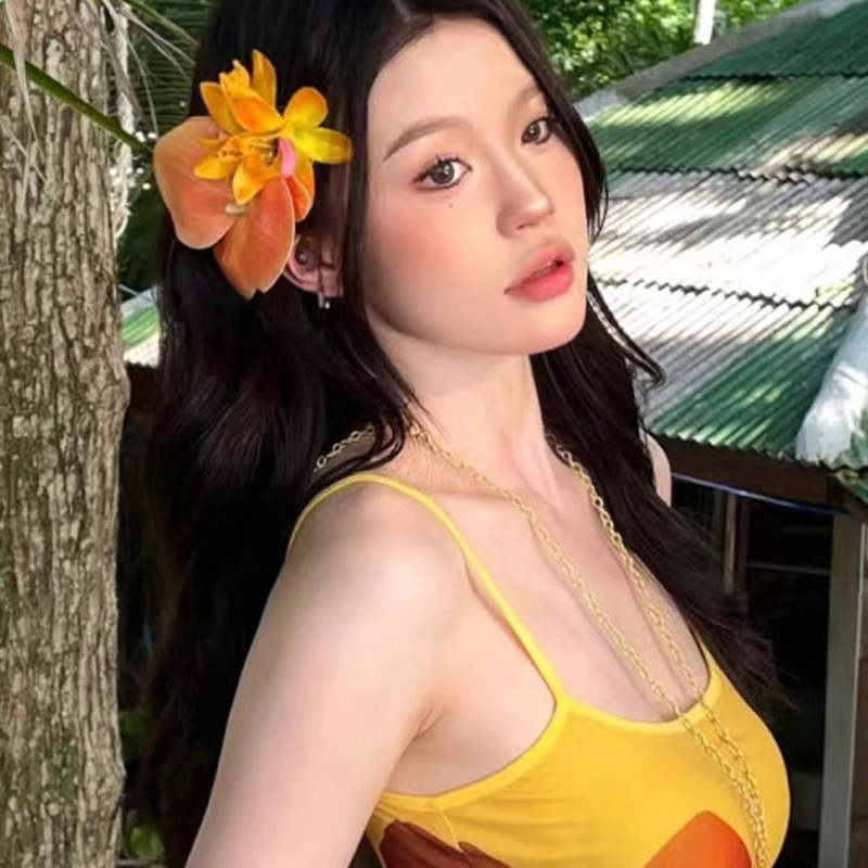 Orquídea naranja flores de cabello vacaciones fotos atmósfera toque de cabello super inmortal vacaciones simulación de flores joyas de cabello