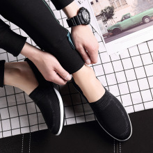 老人头飞织鞋跨境轻盈英伦透气亲肤一脚蹬懒人鞋防滑耐磨休闲男鞋