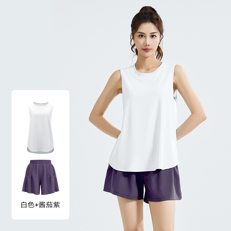 Juyi Tang traje deportivo casual suelto correr malla hermosa espalda sin mangas chaleco camiseta pantalones cortos traje deportivo mujer