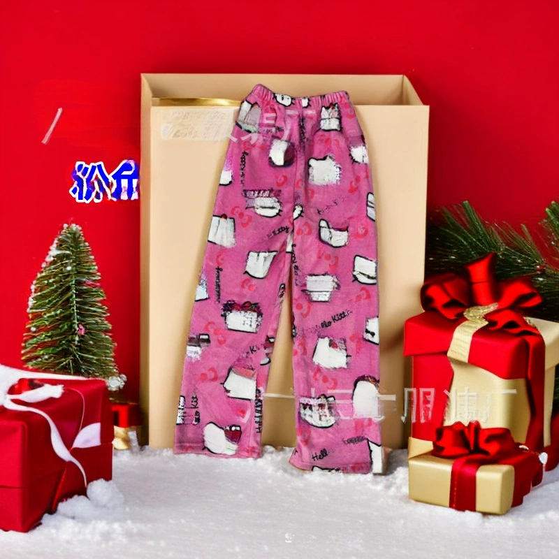 Новая внешняя торговля Рождественский мультфильм KT Cat Памка толстая женщина плюс бархат осень и зима теплый отдых домашний фланец брюки