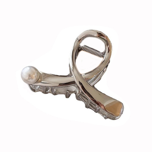 Metal Cross Pearl Clip Women's 2024 New High-end Hair Clip Medium Shark Clip Hair Clip at the Back of the Head