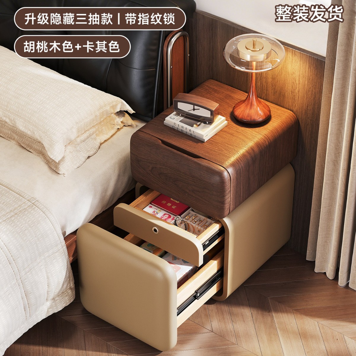 Mesa de cabecera ultra estrecha dormitorio doméstico 2026 explosión estilo medieval madera maciza pequeña cabecera estante gabinete de almacenamiento