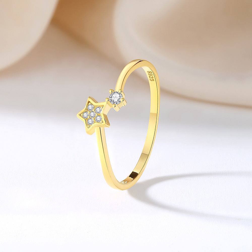 0.03µm Gold Plating Thickness 925 Sterling Silver Star Heart Shape Zircon Simple Style Rings For Women's