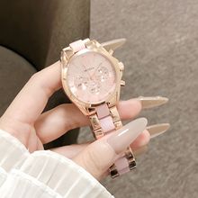 女士甜美玫瑰金粉腕表浅粉色多眼表盘陶瓷玫瑰金拼接表带温柔精致
