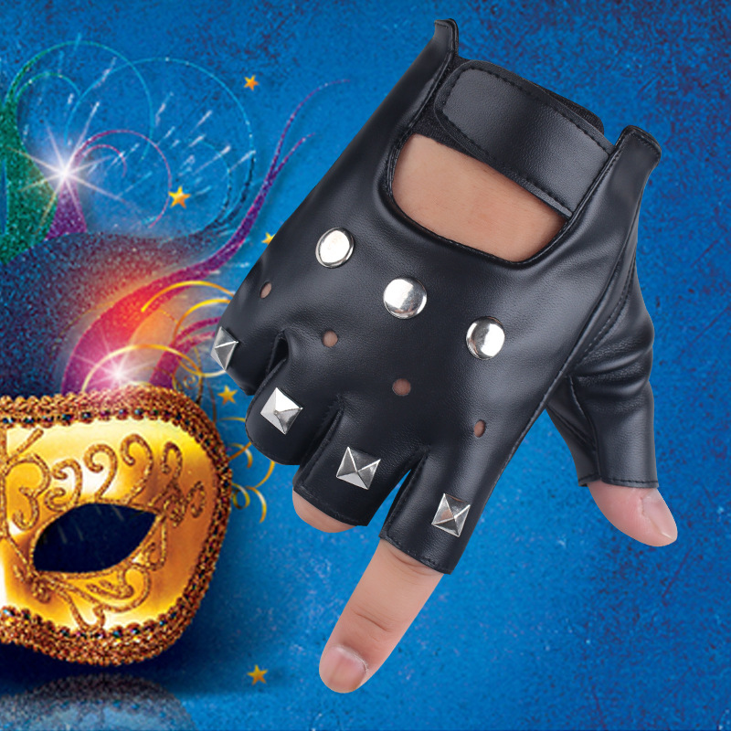 Pu guantes de cuero medio dedo al aire libre equitación deportes fitness motocicleta táctica remache hip hop rendimiento danza guantes