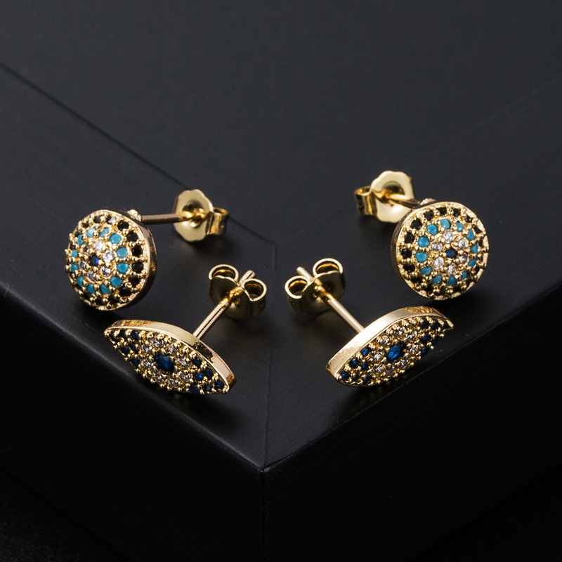 Boucles D&#39;oreilles Oeil Du Diable En Cuivre Vintage Micro-set Zircon En Gros display picture 3